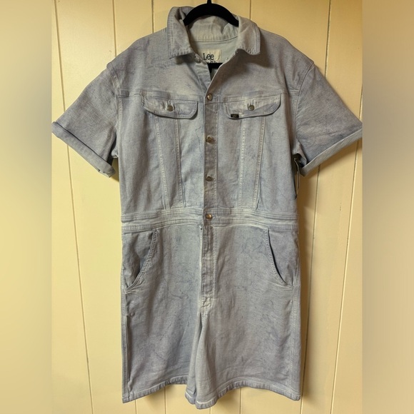 Anthropologie Lee Acid-Wash Lavender Denim Short Overalls XL - Picture 4 of 13